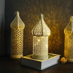 1PC  gold new Morocco hollow  lamp wrought iron lantern home living room ambience chandelier decoration (without batteries)