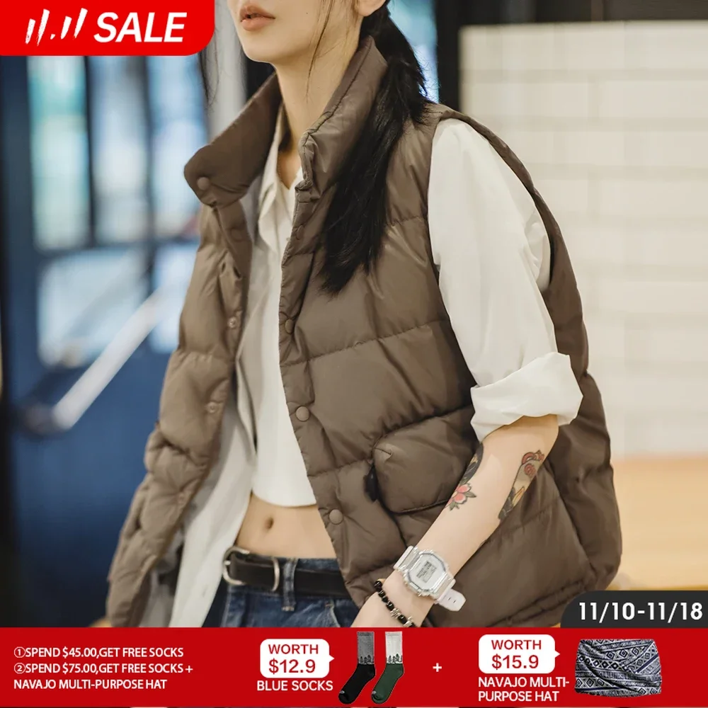 

Maden Winter Sleeveless Down Vest for Women White Duck Down Filling Stand-up Collar Warm Tank Top Casual Light Outerwear Vest