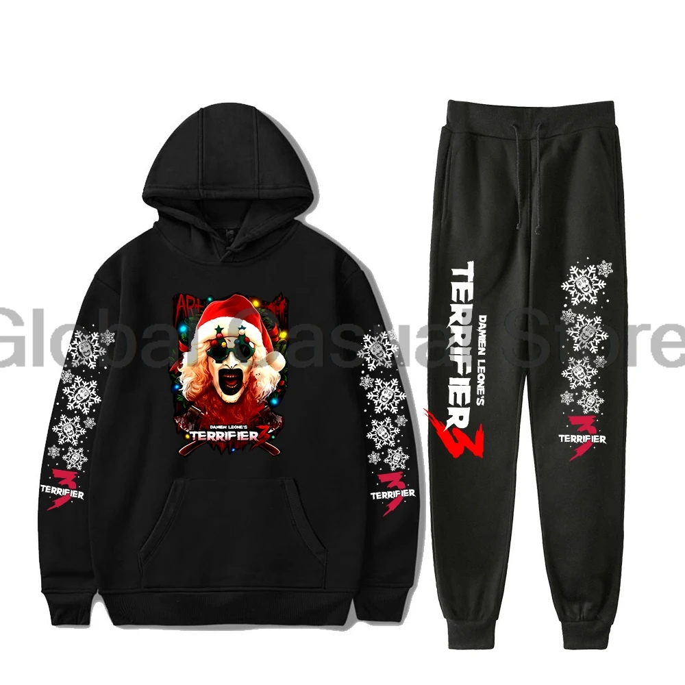 Terrifier 3 Yuletide Terror Hoodies Jogger Pants Two Piece Set Sweatshirts+Sweatpants Women Men's Set