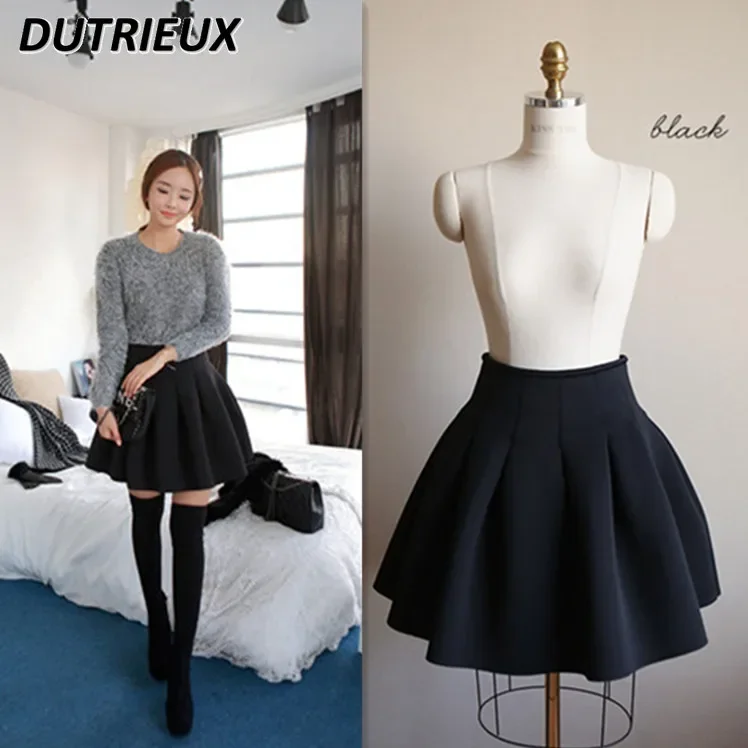 2024 Autumn Winter Korean Style High Waist Slim Base Short Pleated Skirt for Women's Black Skirt Girls Cotton Lolita Pettiskirt