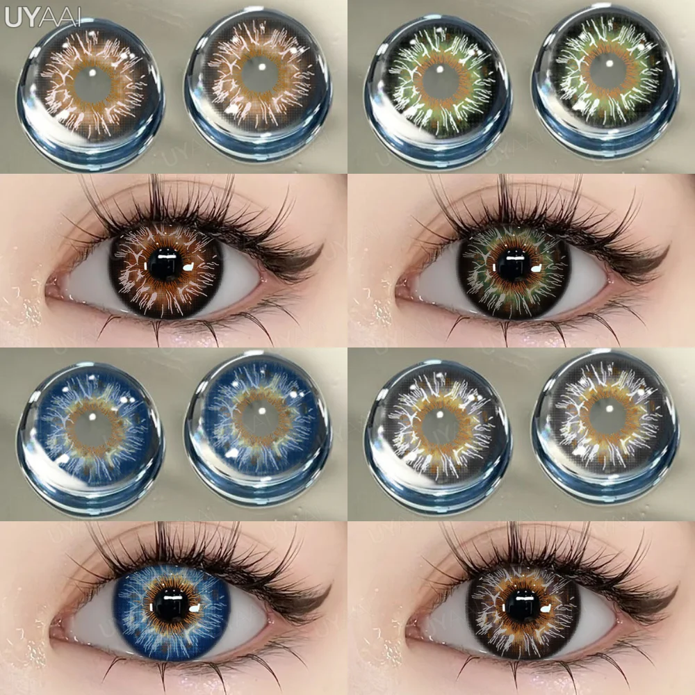 UYAAI 1 Paar farbige Kontaktlinsen für Augen, blaue Augenlinsen, y2k, koreanischer Stil, rosa Linsen, braun, hochwertige Linse, Schönheitsschüler