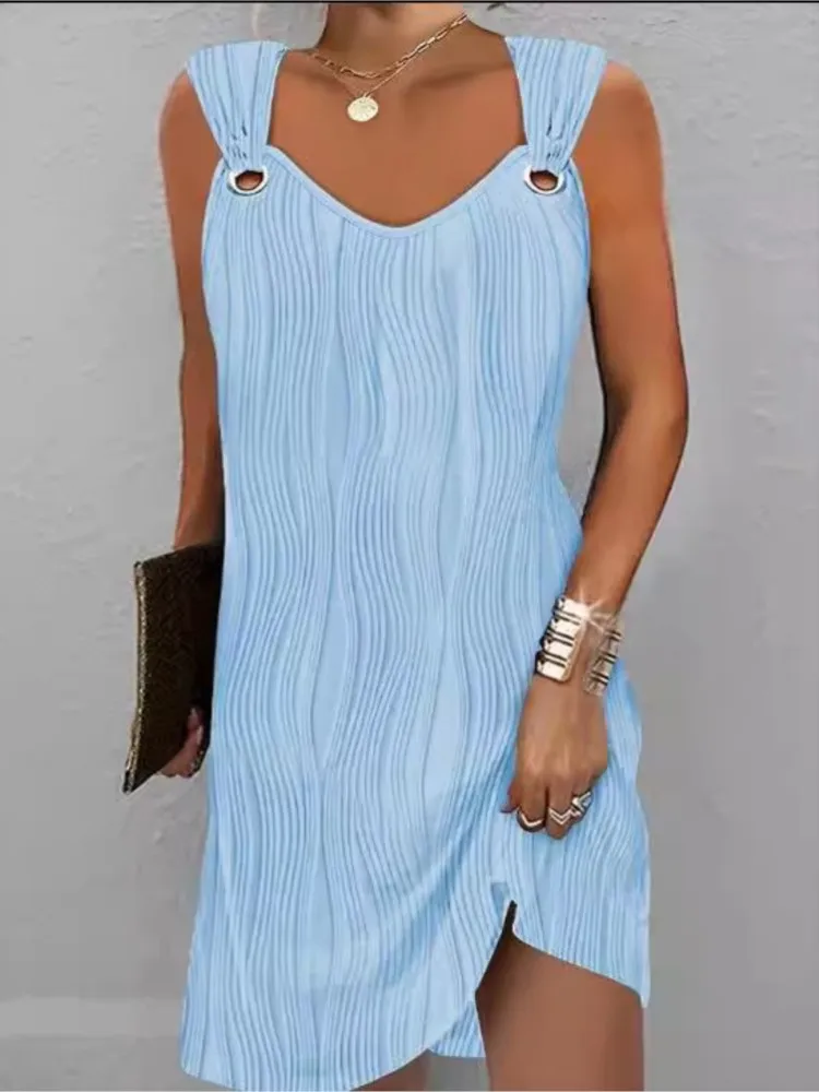 

2025 Women's New Solid Color Sleeveless Vest Skirt Stretch Jacquard Midi Dress For Women Urban Commuting Casual Dress