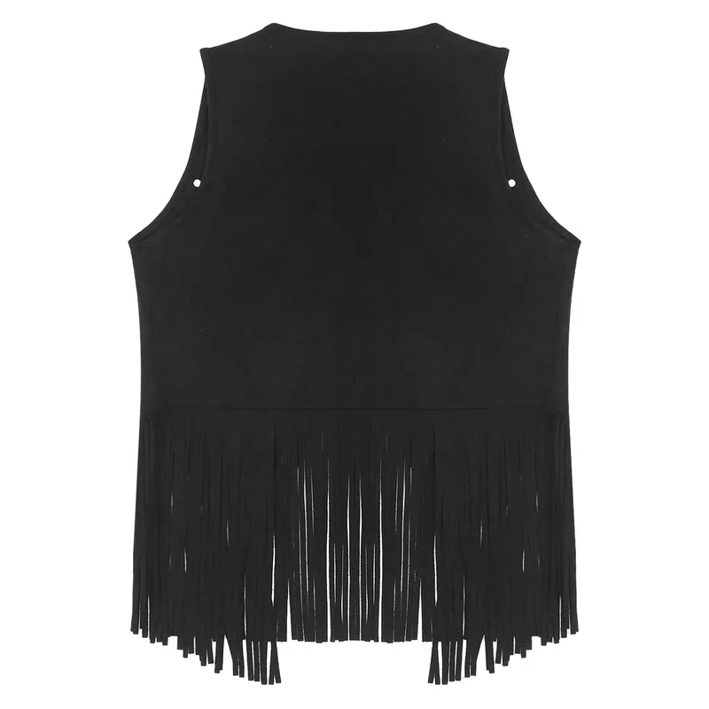 RT01 رجل فو الجلد المدبوغ شرابة سترة قبعات رعاة البقر الغربية سترة موضة المسامير هامش صدرية مفتوحة الجبهة جاكيت بلا إكمام و Gf1