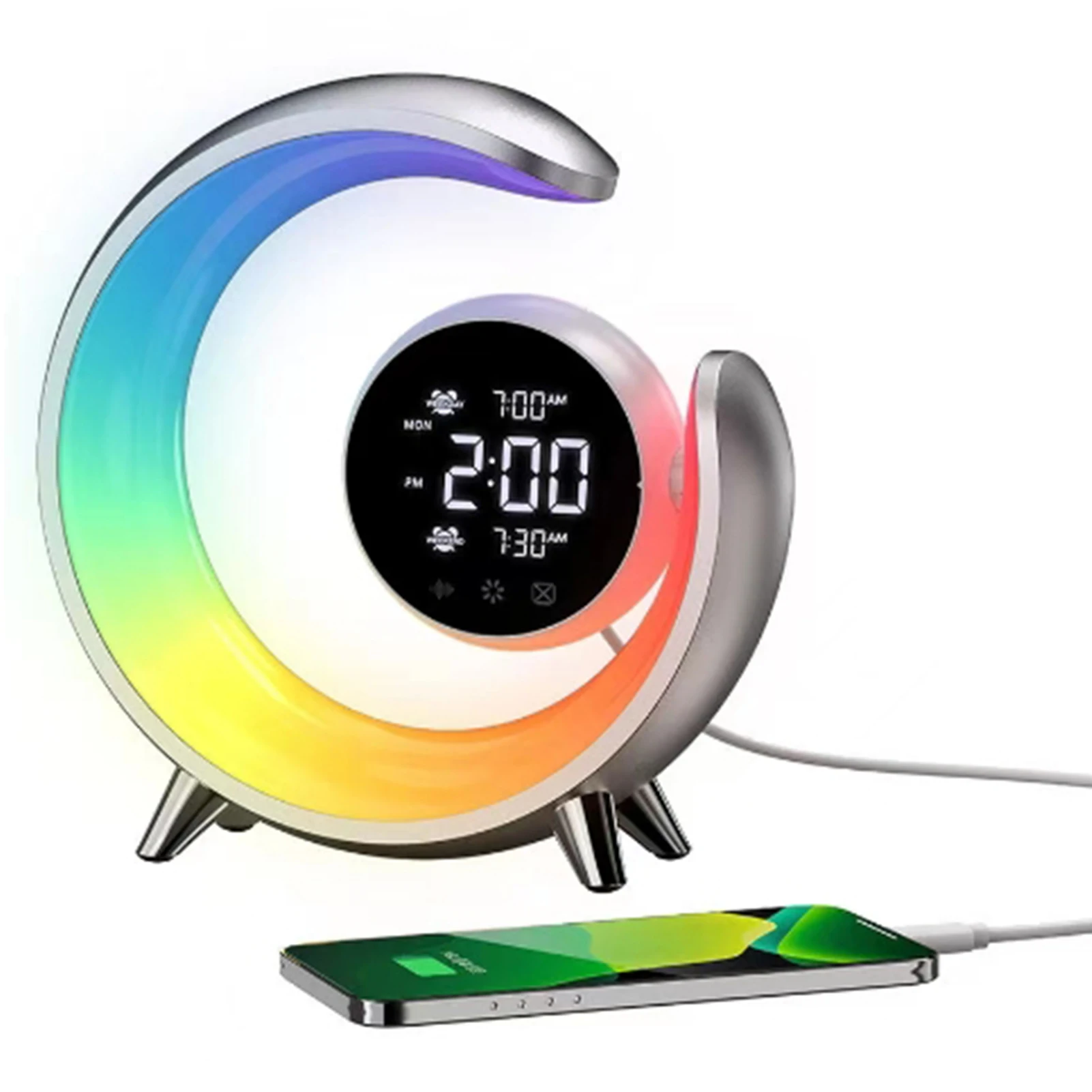 Touch Screen Double Alarm Clock Noise Machine Bedside Lamp Wireless Digital Clock LED Display Table Alarm Clock Desktop Decor