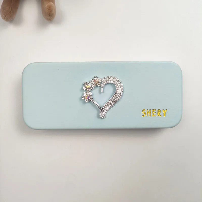 مجموعة مع الماس الحب نمط المرأة الصلب الجلود المحمولة نظارات القراءة الصلبة مربع النظارات حالة النظارات حالات فتاة هدية