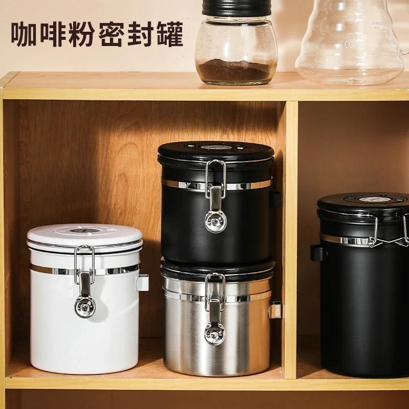 Stainless steel coffee bean sealed tank one-way exhaust valve coffee powder storage tank large capacity storage storage