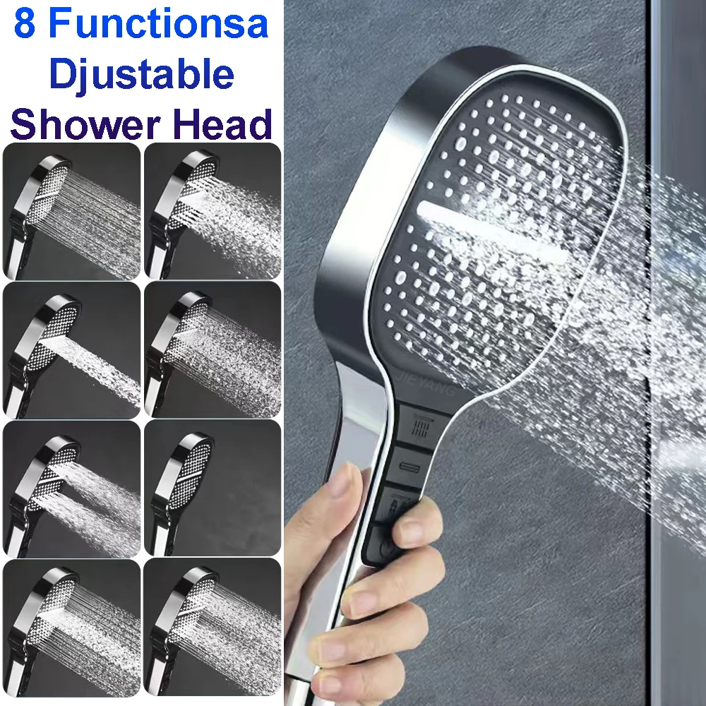 

13cm 7 Modes Big Panel Shower Head Rainfall One-key Stop High Pressure Water Saving Shower Head with Arm Nozzle Bathroom Shower