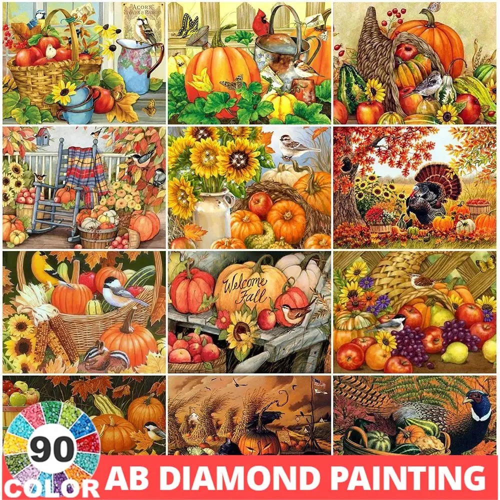 AB 90 Colors Diamond Painting 5D Thanksgiving Embroidery Cartoon Picture Rhinestones Needlework Art Full Drill Wall Stickers Kit