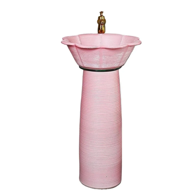 

Nordic pink column basin ceramic hand basin integrated Morandi household balcony column type washbasin sink