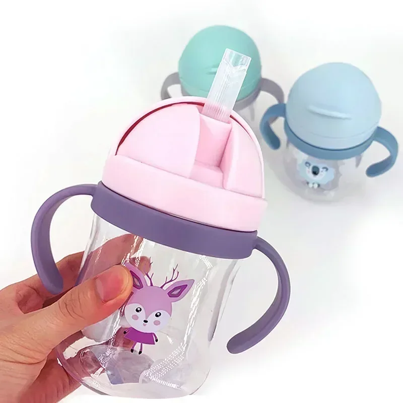 250ML Biberon Per Bambini Tazza Sippy In Silicone A Tenuta Tazze di Acqua Potabile Del Fumetto Infantile Manico di Paglia Drinkware