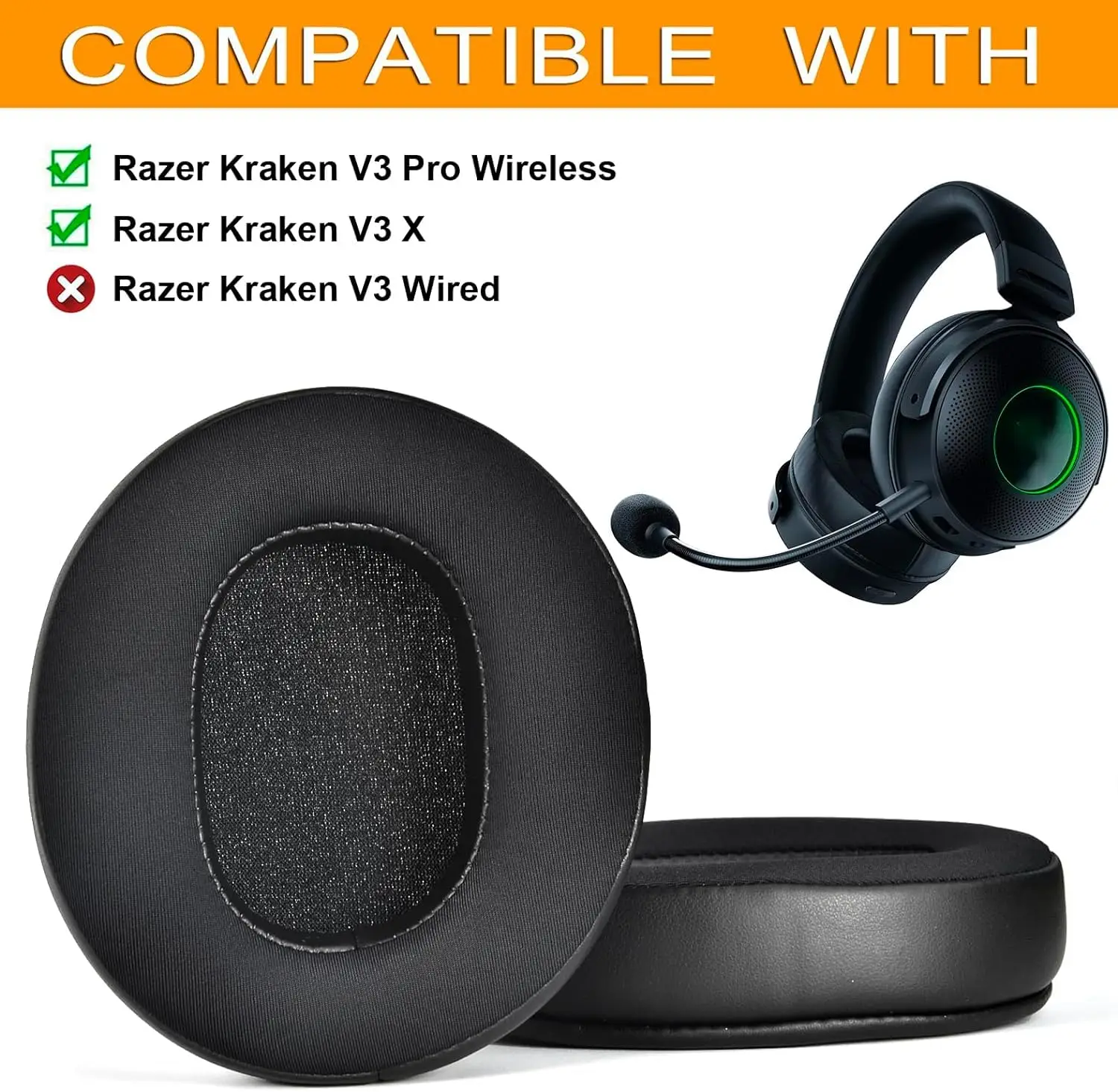 سماعات أذن سلكية سوداء ، متوافقة مع جهاز Razer Kraken ، V3 Pro ، Kraken ، سماعة رأس X Game ، لا تنطبق على Kraken V3 السلكية