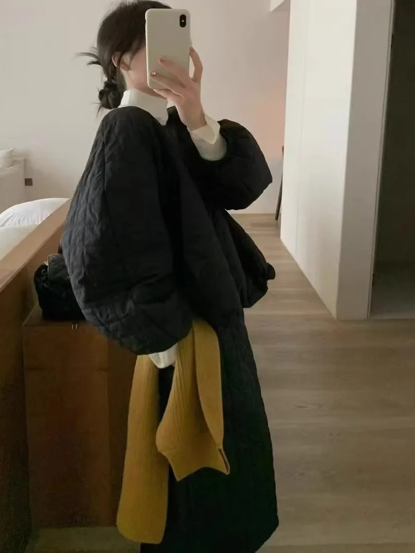 

Korean Sle Cotton Jaet Set Winter Warm High Waist f Skirt Long Dr Two Piece Set Button Closure Loose Fit Faionable