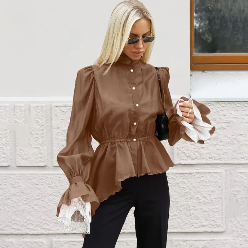 

Женская блузка Talenza с пышными рукавами, модная однотонная, с рюшами и вставками, полупрозрачная, новая, элегантная, для офиса и повседневной носки