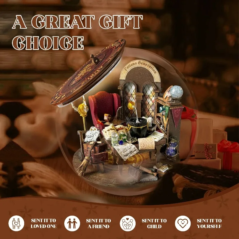 DIY Wooden Magic Potion Bunker Cottage Miniature Dollhouse 3D Puzzle Assembly Model Kits for Adults Birthday Gifts Home Decor