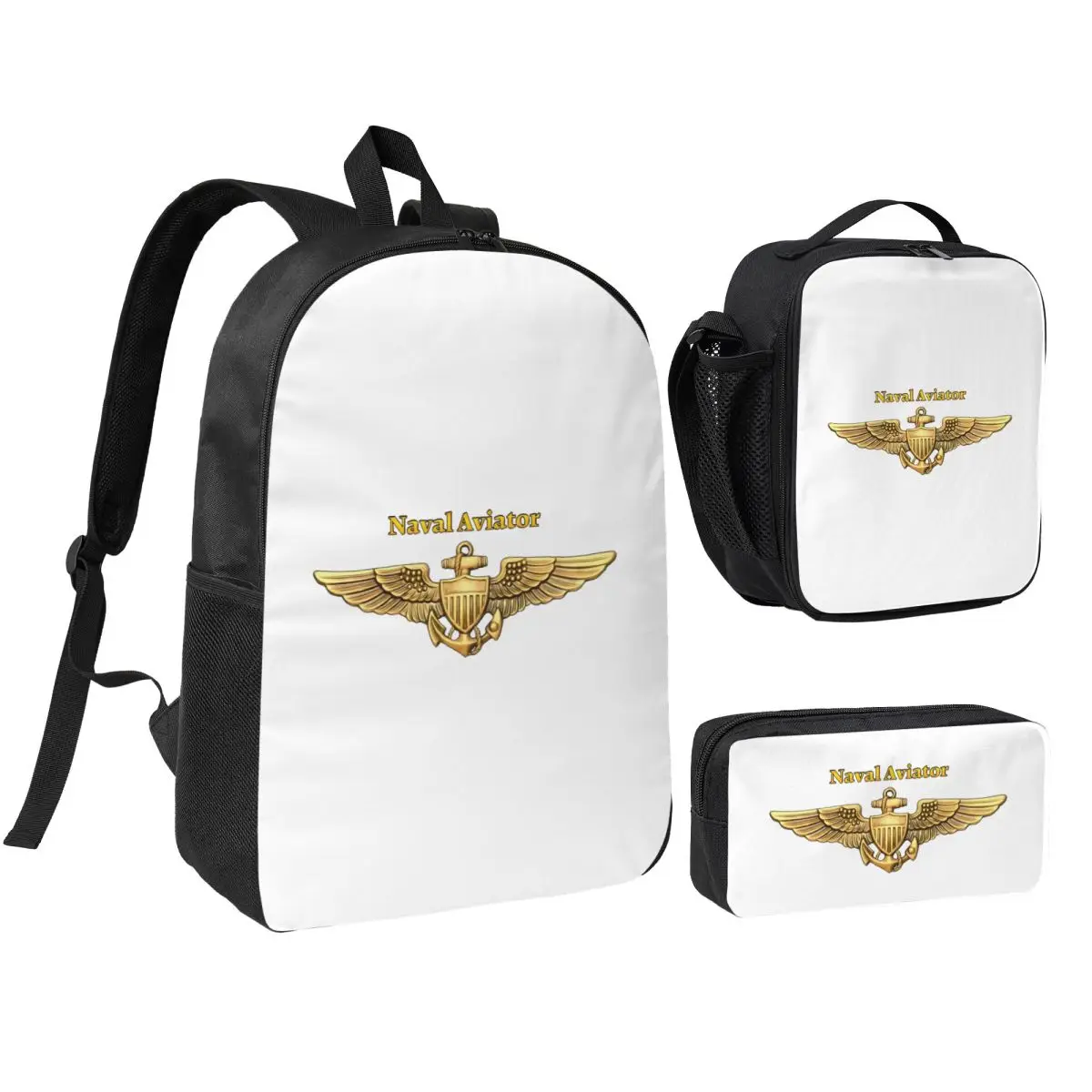 

Navy Aviator Wings Backpack Student BookBag School Bag Shoulder Bags 3ps Insulated Lunch Bag Pencil Case