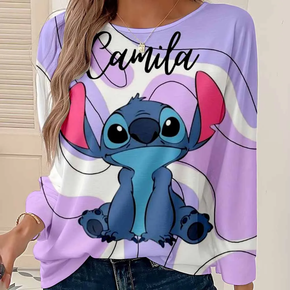 

Винтажная футболка с длинными рукавами и круглым вырезом с принтом Disney Stitch, модная женская одежда, повседневная одежда y2k, Harajuku, женская одежда