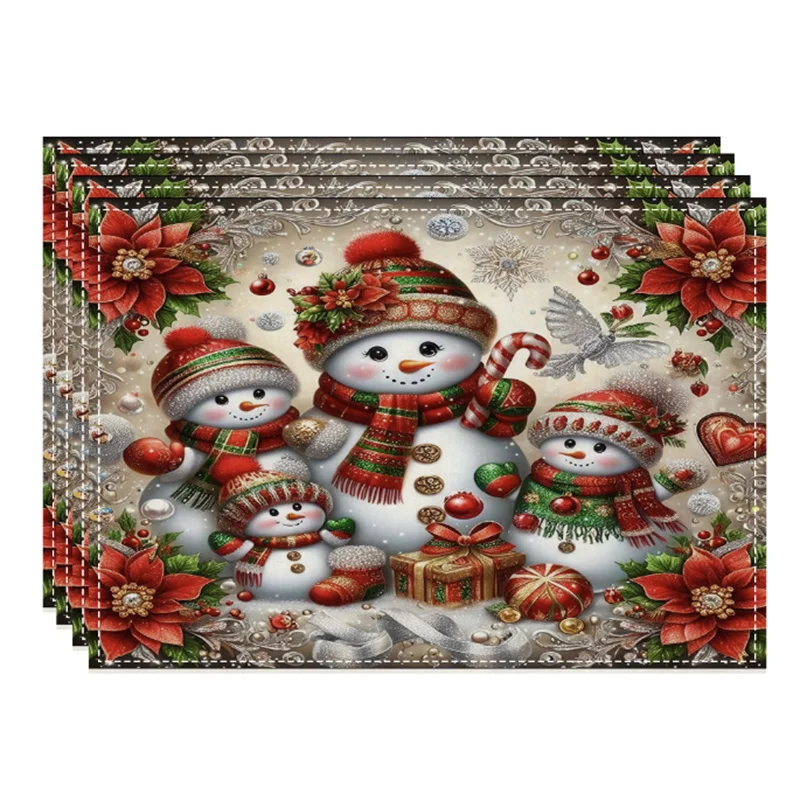 

4Pcs/Lots Watercolor Snowman Imitation Linen Table Mat 30x45cm Christmas Holiday Decoration Insulation Meal Mat for Festive Tabl