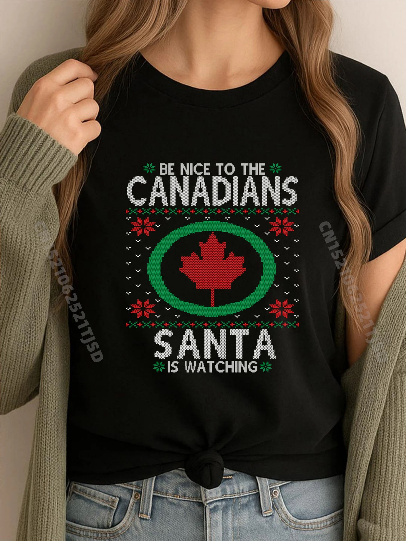 

Canadian Ugly Christmas Party Canada Maple Leaf Free Shippping Clothes Fall Streetwear Woman Tee Shirt for Woman Gift