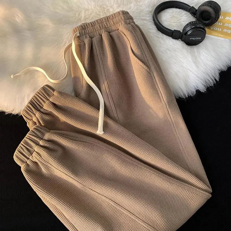 Sweatpants  Wide Leg High Waist Pants Waffle Cargo Bloomers Men Trousers Sports Streetwear Men 150kg