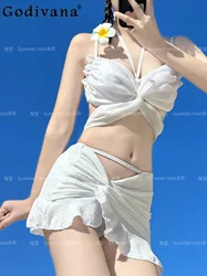 2024 Summer New Hot Girl Season Beach Vacuum Bikini Women Sexy Fashion White Bikini Student Casual Swim Suit Y2k Swimming Wear