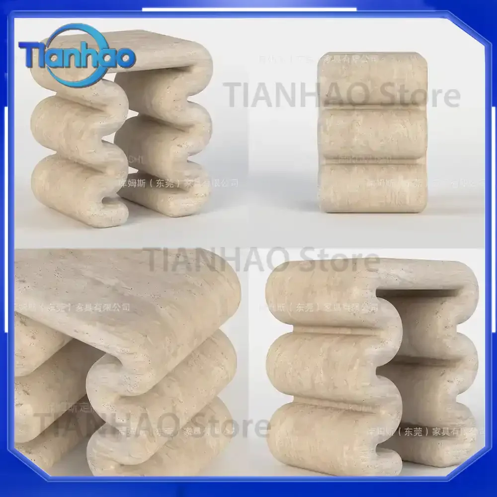 Minimalist Natural Travertine Side Table for Designer Villa Living Room Home Use Luxury Flower Table for Natural Marble