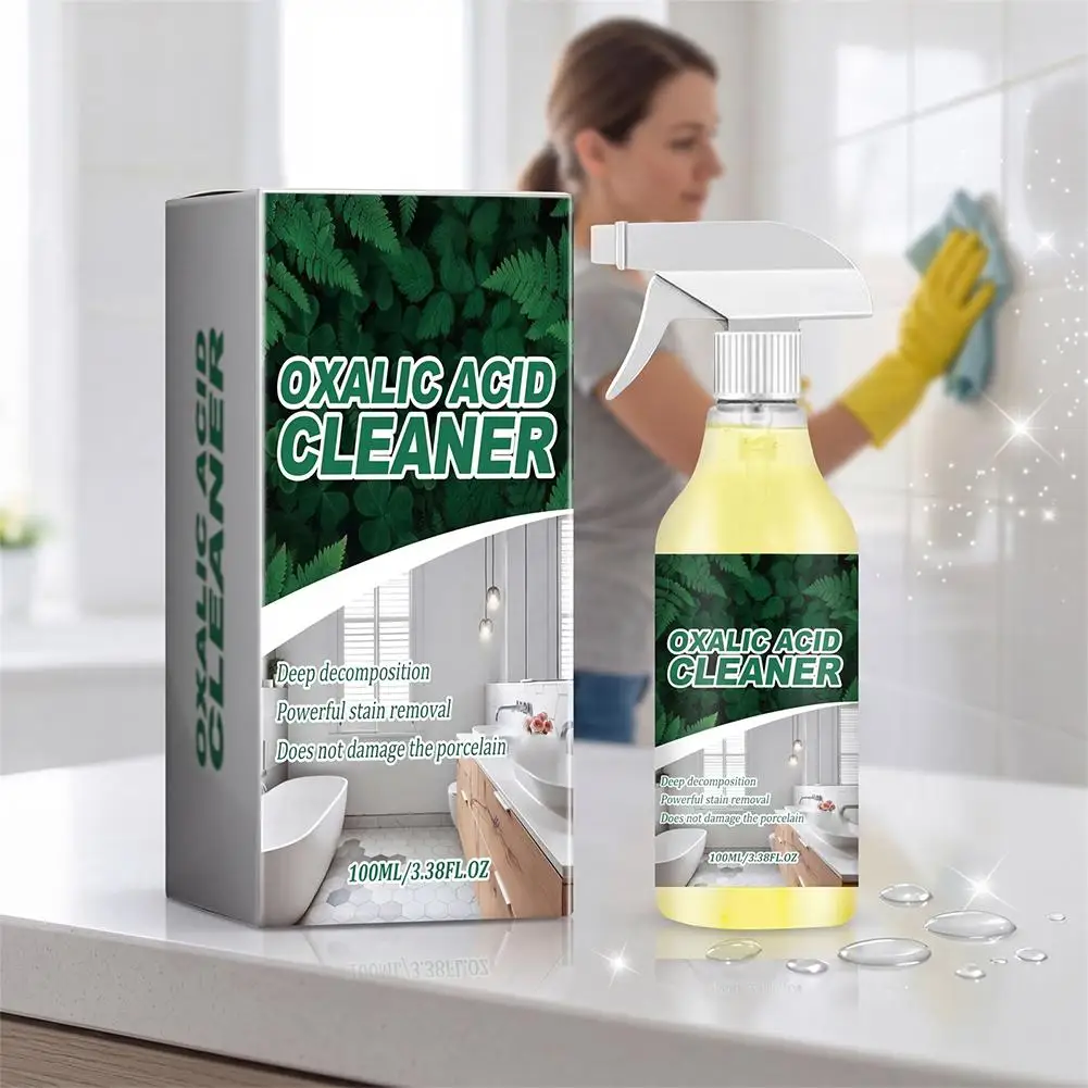 100ml Oxalic Acid Cleaner Spray, Multi-Purpose Bathroom & Kitchen Stain Remover for Deep Cleaning & Brightening Surfaces