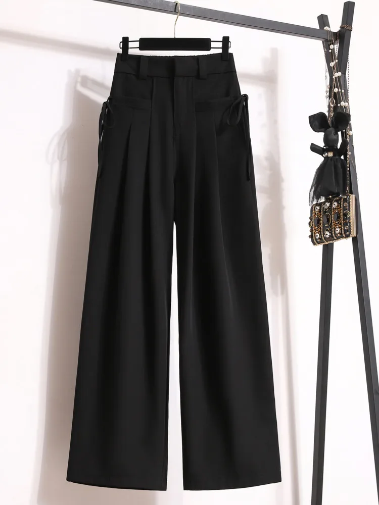 

Women Chic Office Wear Wide Leg Pants Vintage High Ladies Trousers Baggy Korean 2023 Autumn Professional Wide Tailors Pants 4XL