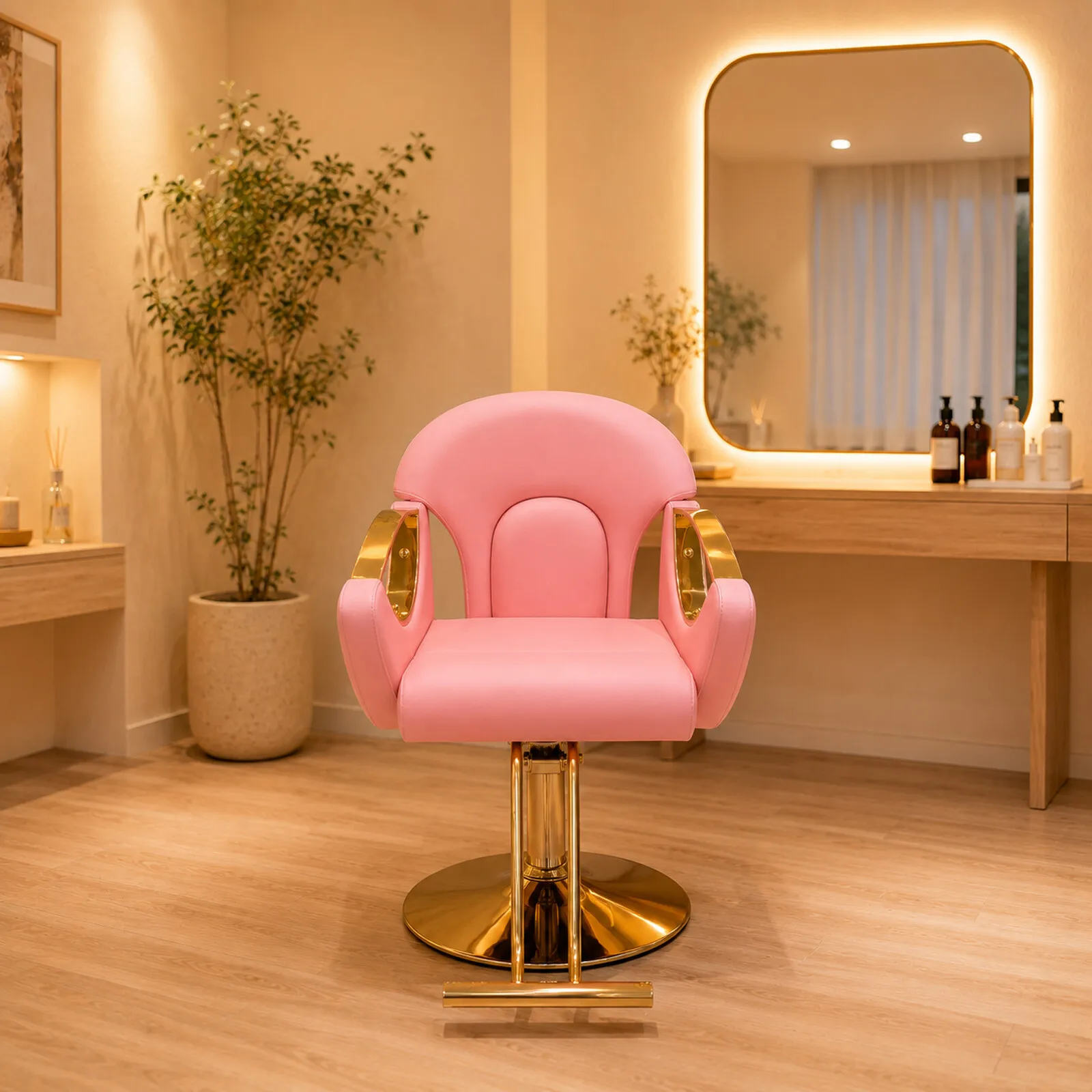Hydraulic Reclining Barber Chair Gold Base 360° Rotation Salon Hair Styling Chair for Beauty Barbershop