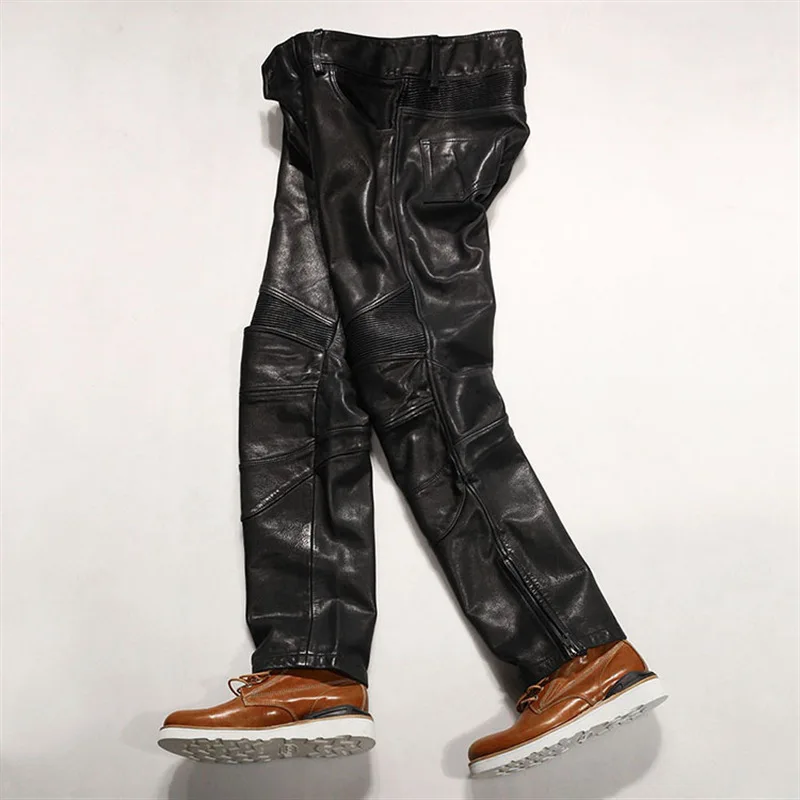 2024 New Men's Motorcycle Riding Pants Male Can Put Protective Gear High Stretch The first Layer Of Plant Tanned Leather Pants