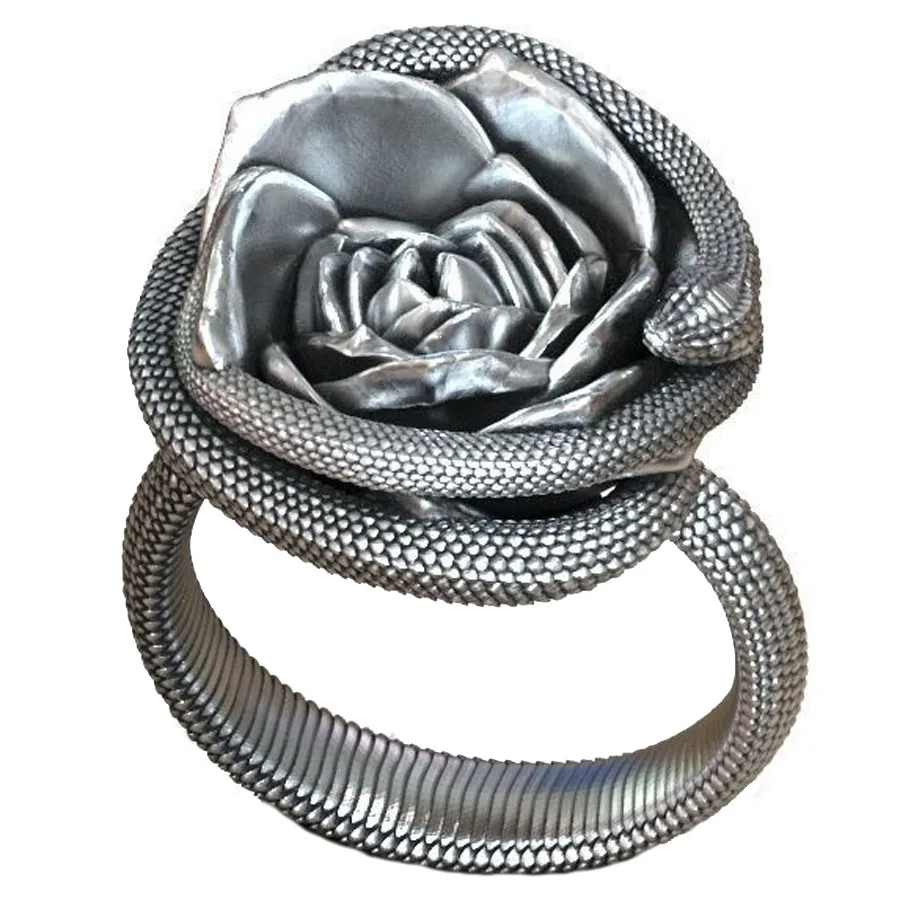 13-16g 3D Rose Flower Snake Serpent Women Wedding Rings Customized 925 Solid Sterling Silver Rings Many Sizes sz6-13