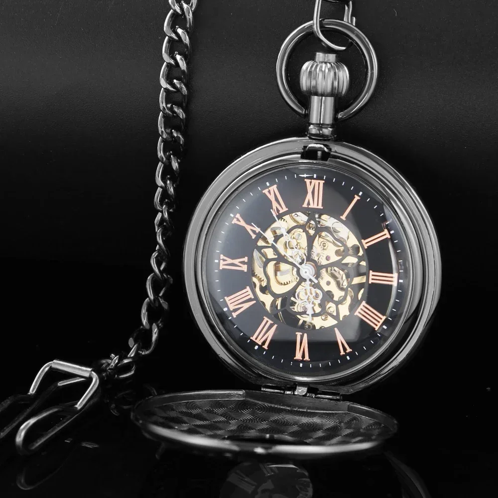 Reloj de bolsillo mecánico para hombre, pulsera con cadena, colgante Vintage, Steampunk, bronce marrón, PJX1746