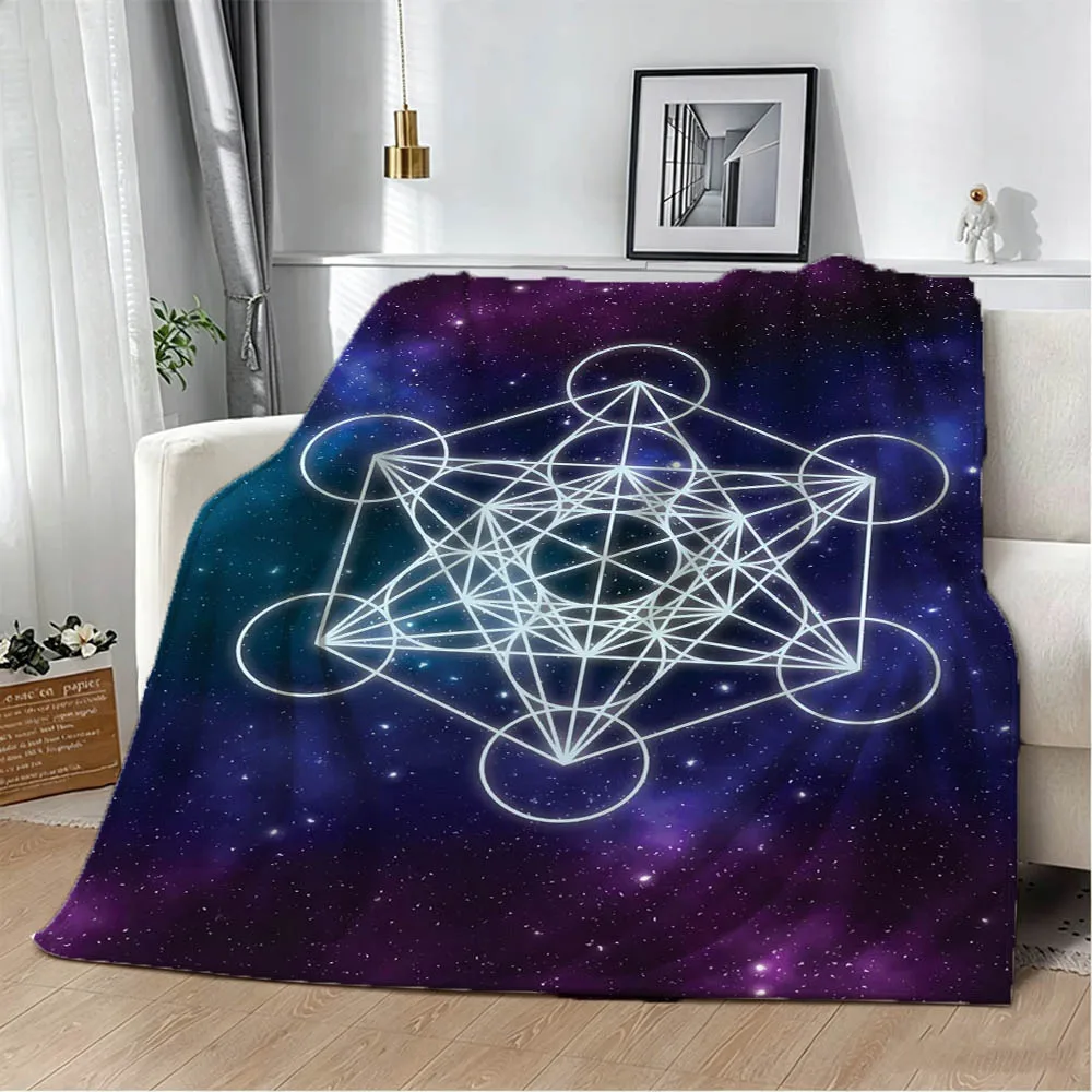 3D M-Metatron Flower Life Blacklight Flannel Blanket Soft Throw Blanket Art For Home Decor Bedroom Bed Sofa Picnic Fans Gifts