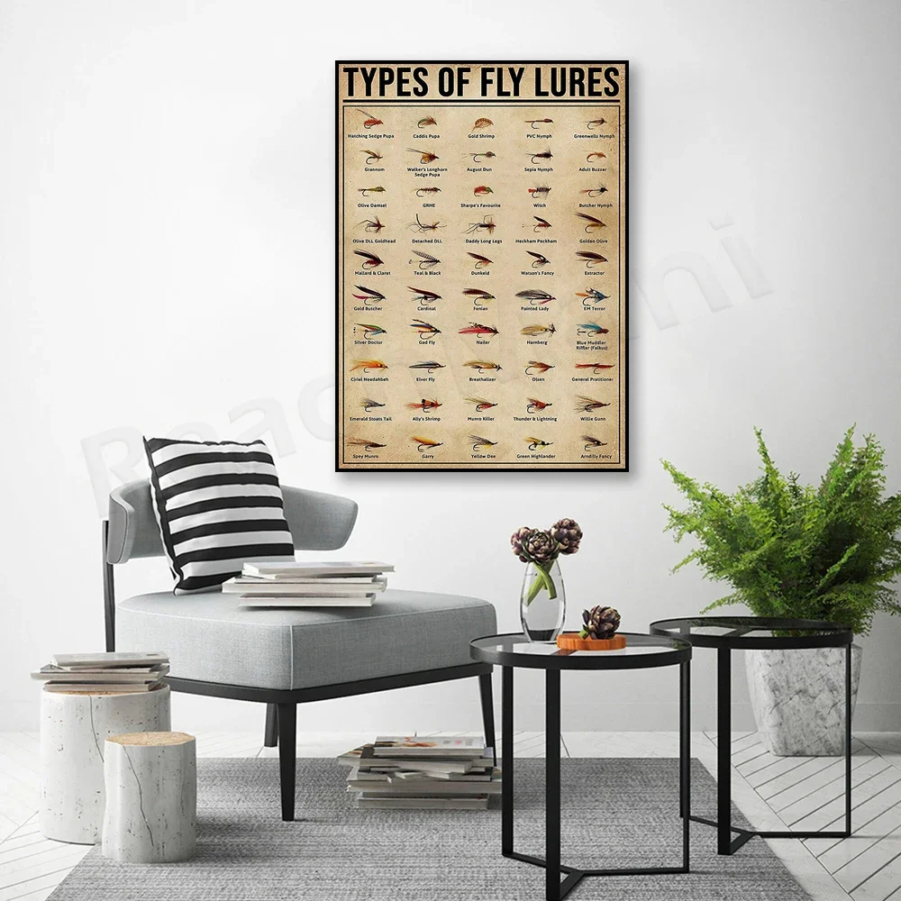 أنواع ملصق طعم الذبابة، ملصق فني طباعي لصيد الأسماك عتيق، حياة البحيرة، هدايا الصيد، طُعم الصيد، هدايا هووسورمينغ