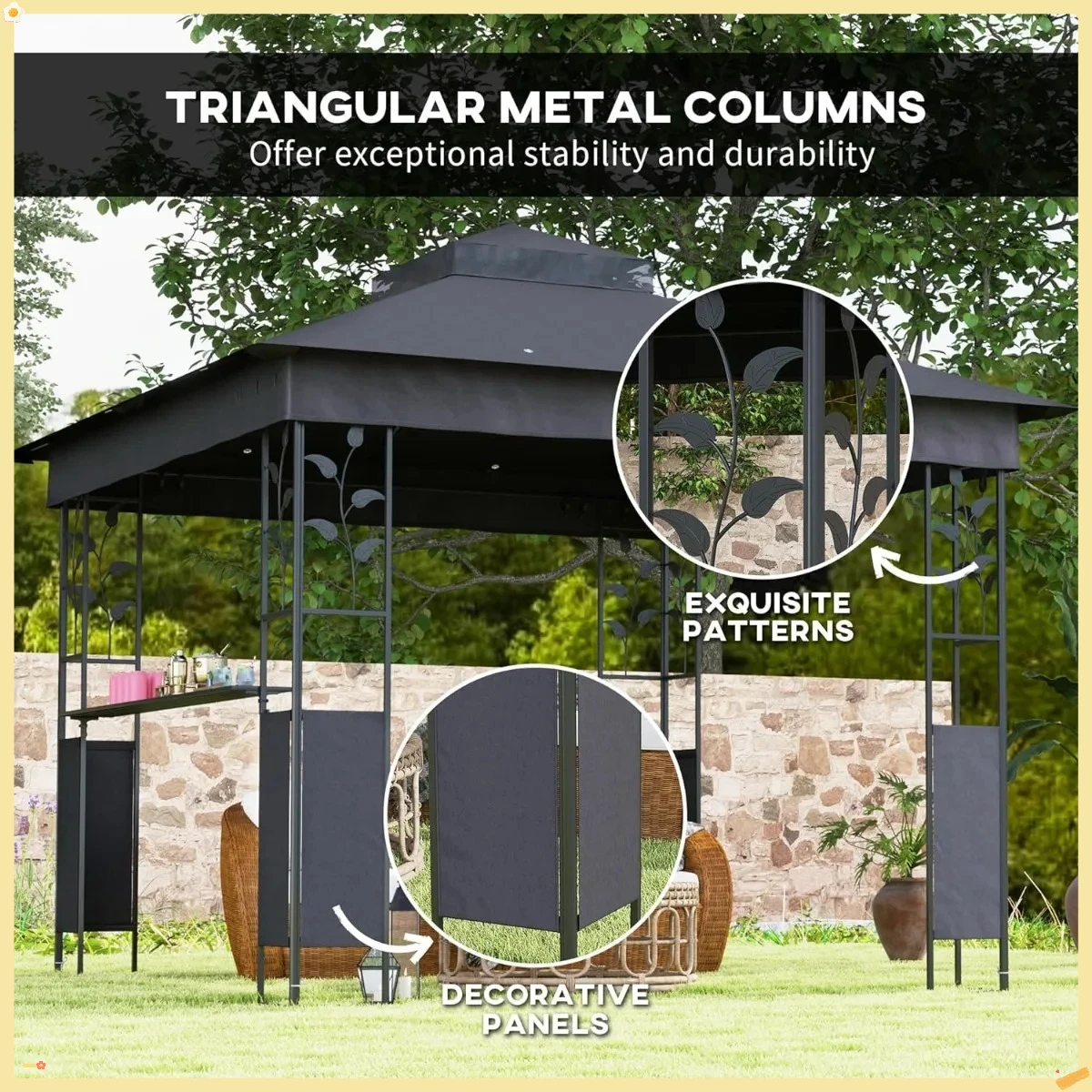 شرفة خارجية مع أرفف وشبكات، مأوى مظلة للفناء بسقف مزدوج، UV30+ محمي للحديقة والفناء الخلفي والسطح