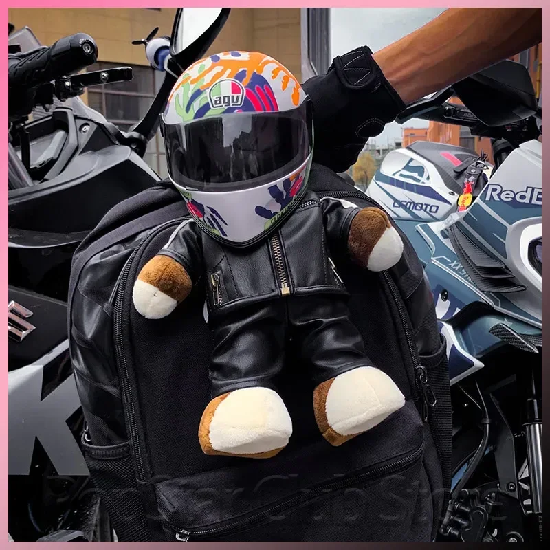 Original Motorcycle Helmet Plush Bear Accessories Style Themed Outfit 318 Motorbike Trunk 28cm Plush Doll Ornament Trendy Toys