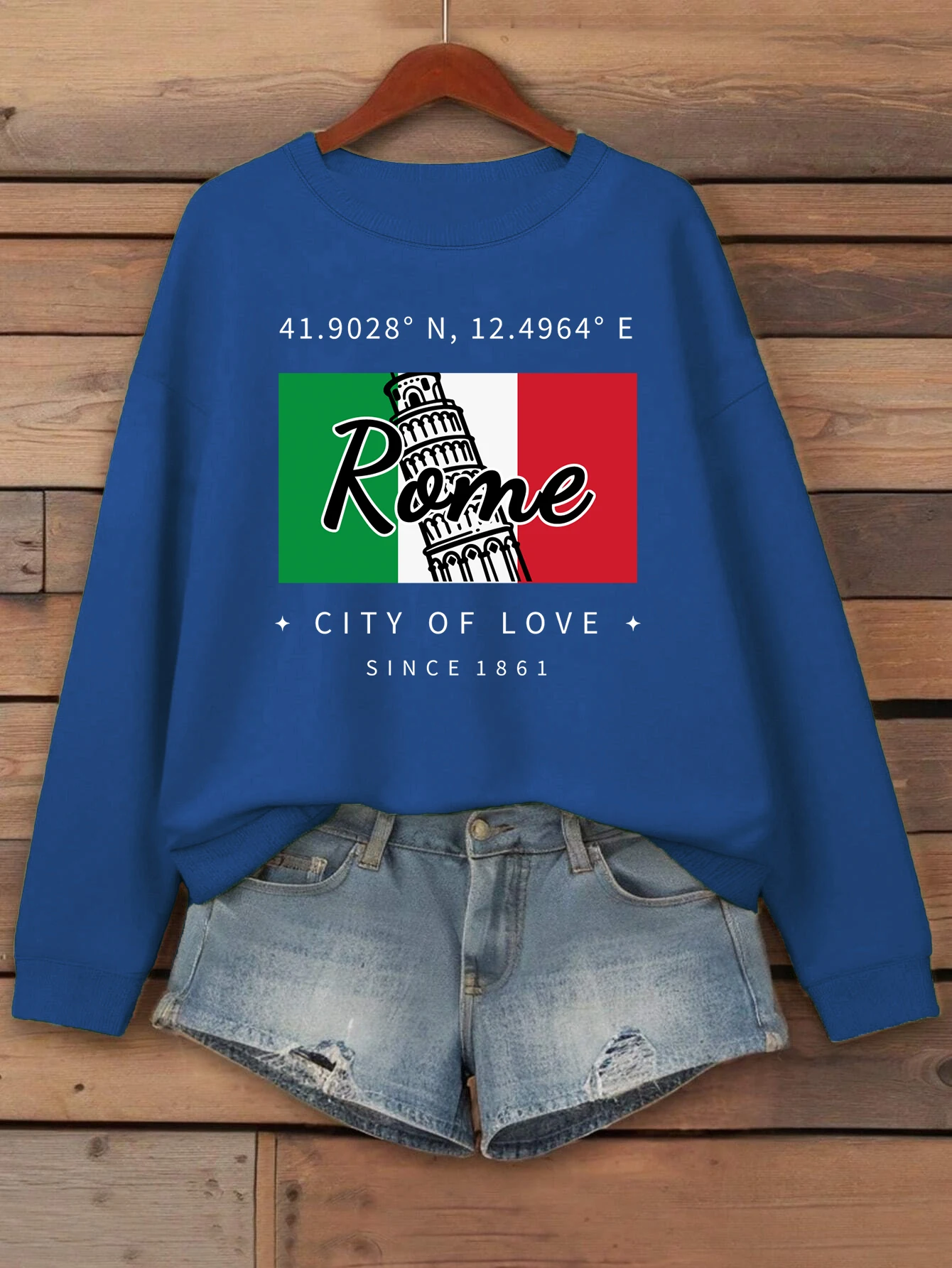 เสื้อสเวตเชิ้ตพิมพ์ลายรอมเมืองแห่งความรักสำหรับผู้หญิง คอกลม ใส่ได้ทุกโอกาส เสื้อผ้าฤดูใบไม้ร่วง ผ้าฟลีซ ทรงหลวม สไตล์ลำลอง เสื้อผ้าสตรีแนวสตรีท