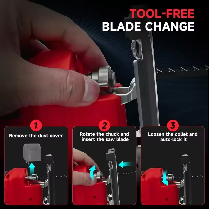 เลื่อยจิ๊กซอไร้สาย Milwaukee 3000RPM Brushless Curve Saw เครื่องมือไฟฟ้าแบบพกพาสำหรับงานไม้ ปรับได้ ใช้กับแบตเตอรี่ Milwaukee