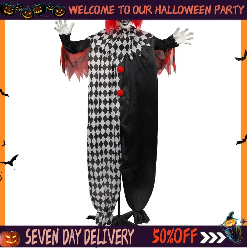 

Halloween Animatronics Clown Decoration Scary Motion Activated Clown Decor Life Size with Creepy Sound Lighted Eyes for Outdoor