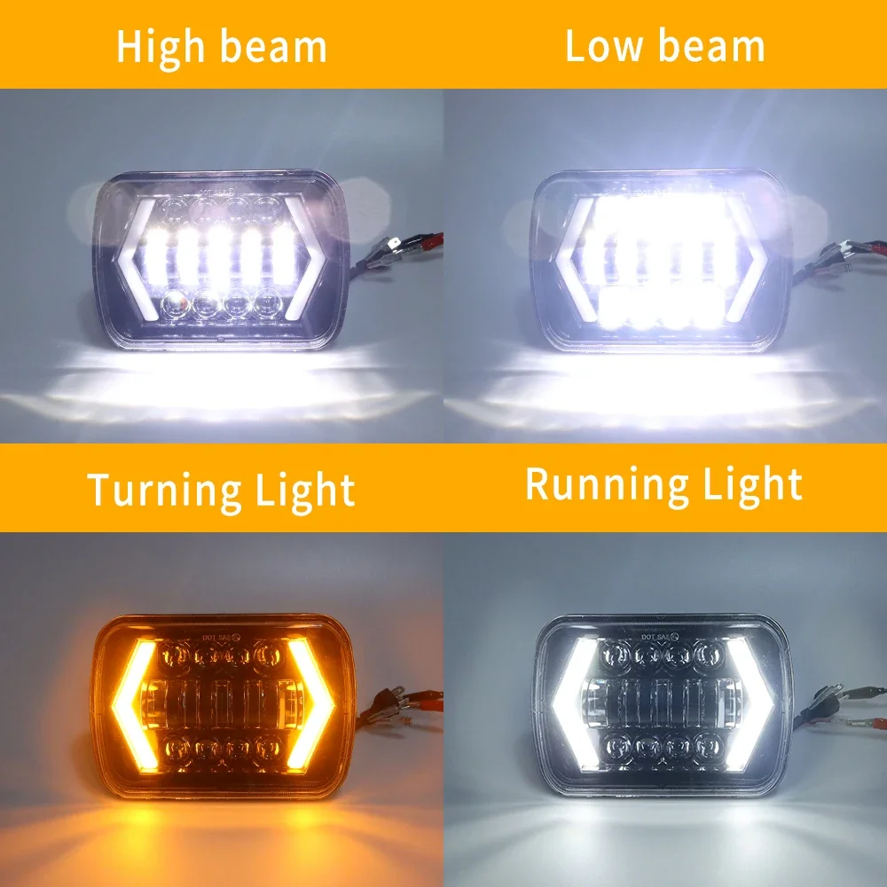 6''x7'' High Low Beam Led Headlights For Truck Offroad With Arrow Halo Amber Turn Signal White Drl 7 Inch Led Headlight