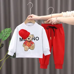 Conjunto de ropa para bebé, jersey con estampado de dibujos animados, sudaderas con capucha de manga larga y cuello redondo, Tops y pantalones, trajes para niña de 2 uds., primavera y otoño