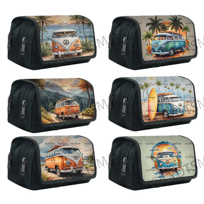 

Watercolor Camper Van Beach Travelling Print Women Cosmetic Case Car Pencil Box Makeup Storage Bags Organizer Brush Holder