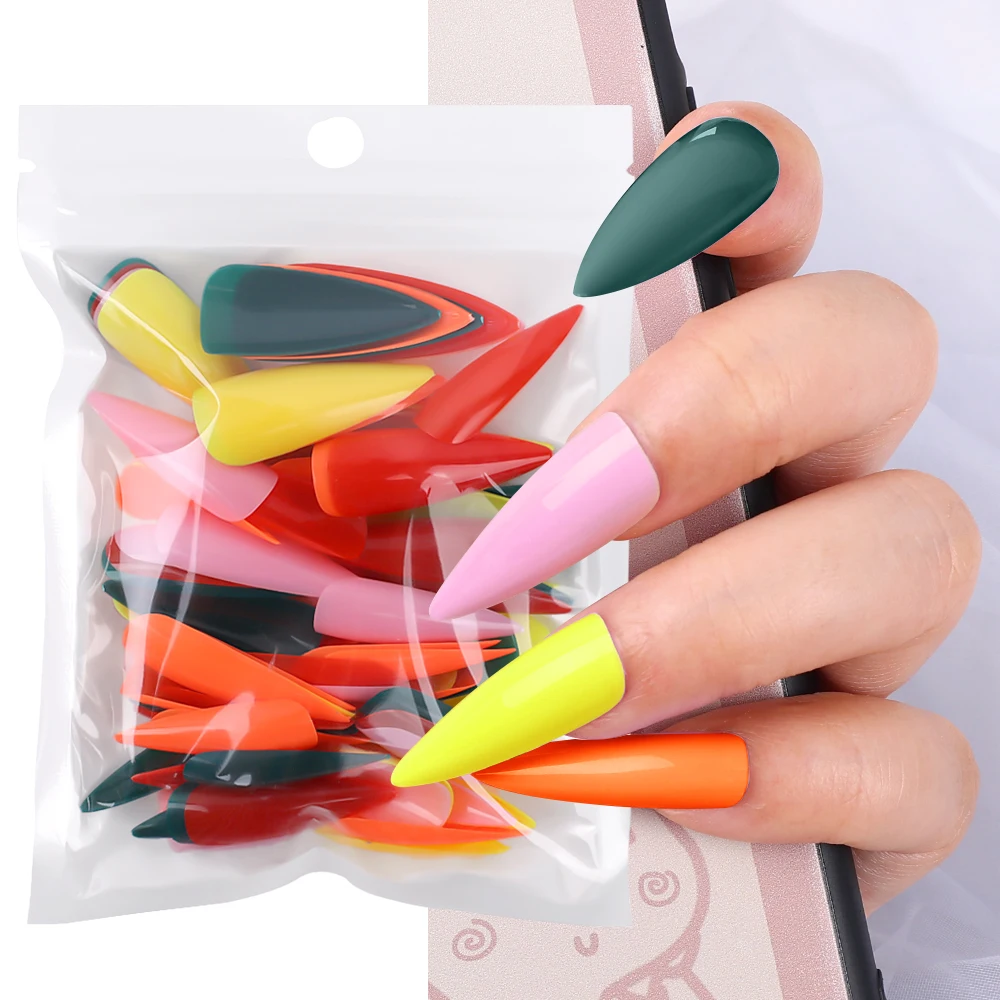 100pcs Natural Fake Nails Solid Color False Nail Tips Full Coverage Matte Acrylic False Nails Tips DIY Manicure Extension Tools