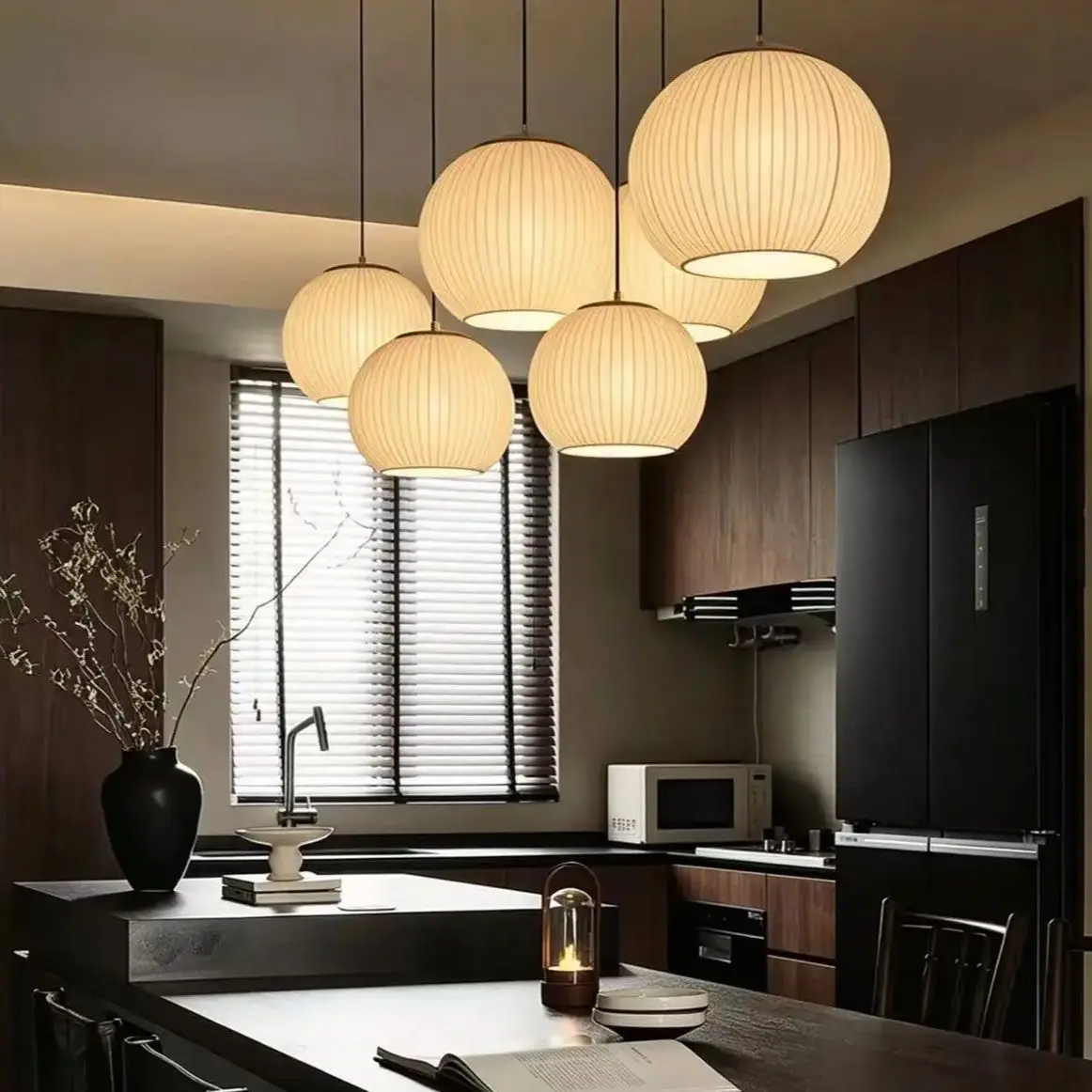 Japanese Wabi Sabi Pattern Cloth Pendant Lights Living Room Retro Solid Wood Dining Table Lamp