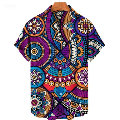 2026 Hawaiian Men's and Women's Short Sleeved Shirts, Mosaic Vintage Fashion Oversized Tops, 3d Abstract Print,