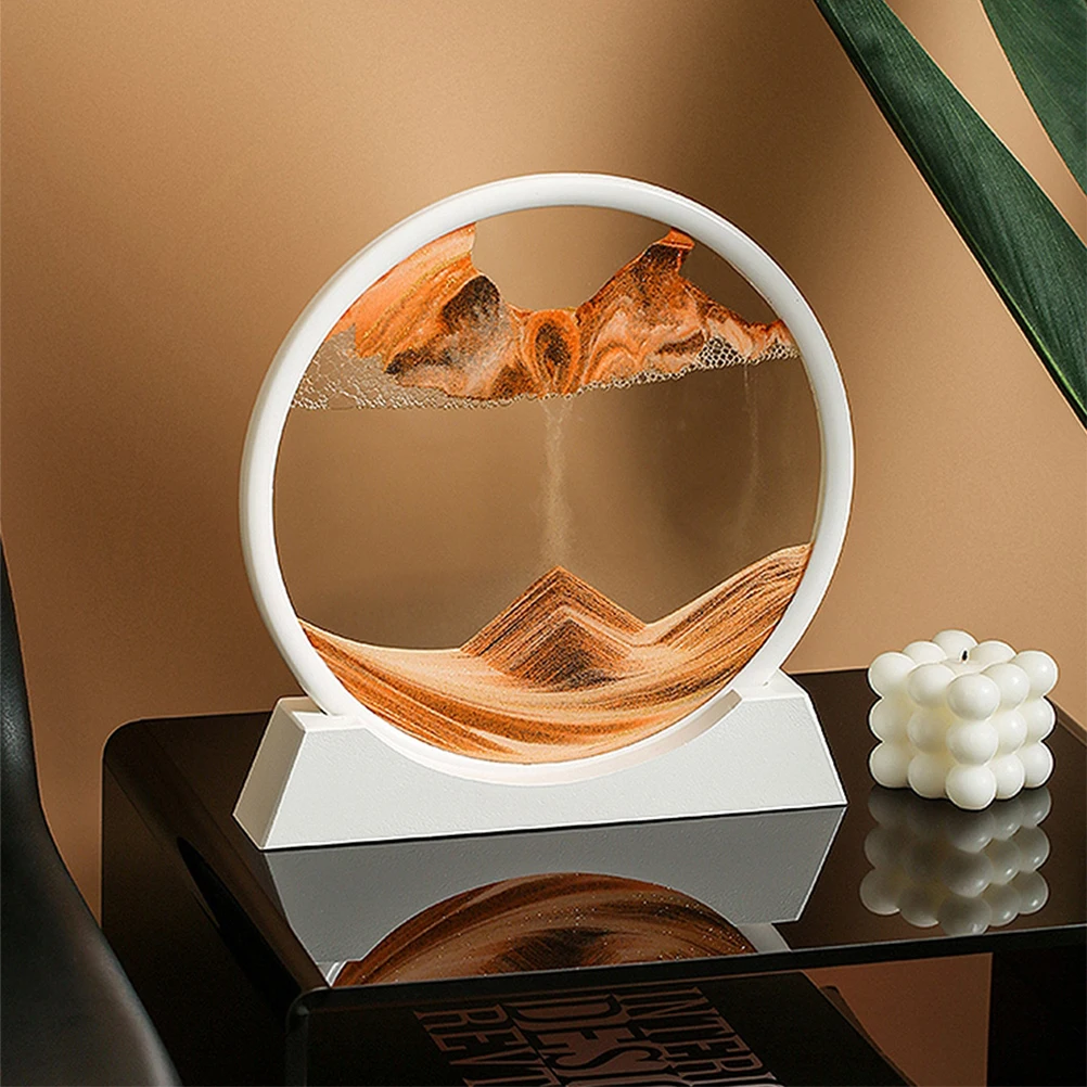 

Picture Round Glass 3D Flowing Sand Painting Decor For Desktop Office Home Landscape Sand Art Ornament