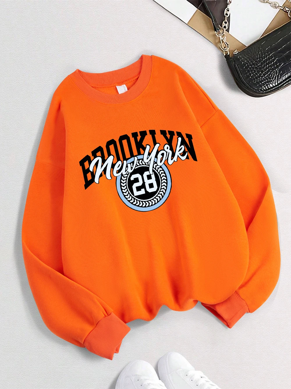 بروكيين مدينة نيويورك الطباعة البلوز المرأة الصوف الدافئة عارضة هوديس Crewneck فضفاض البلوز الشتاء ملابس مريحة