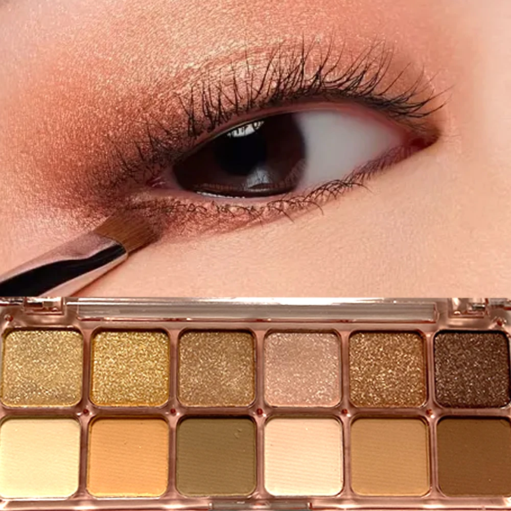 Paleta de sombra de ojos con purpurina de 12 colores, maquillaje de ojos brillante a la moda, paleta de sombra de ojos cosmética de Color cemento de larga duración