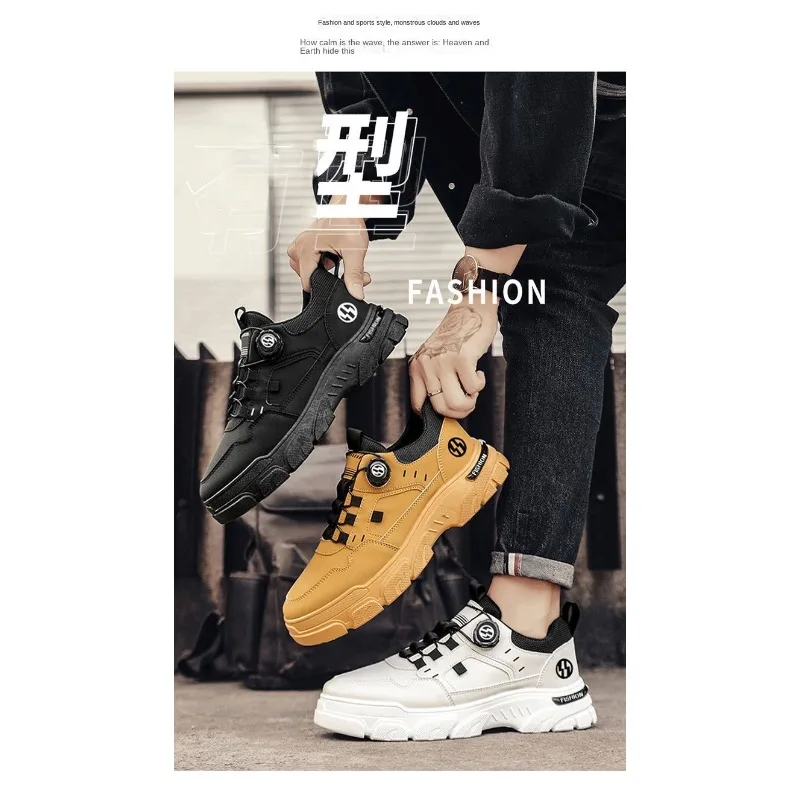 Men's Casual Outdoor Work Shoes 2026 New Rotating Buckle Waterproof Anti Slip Daily Footwear 3 Colors