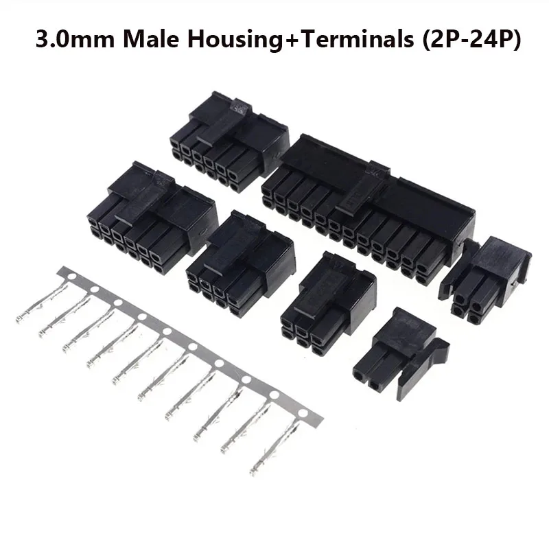 10sets Micro-Fit 3.0 Connector Receptacle Housing 2 4 6 8 10 12 14 16 18 24 pin 3.0mm Male Housing + Crimp Terminal Molex 43025