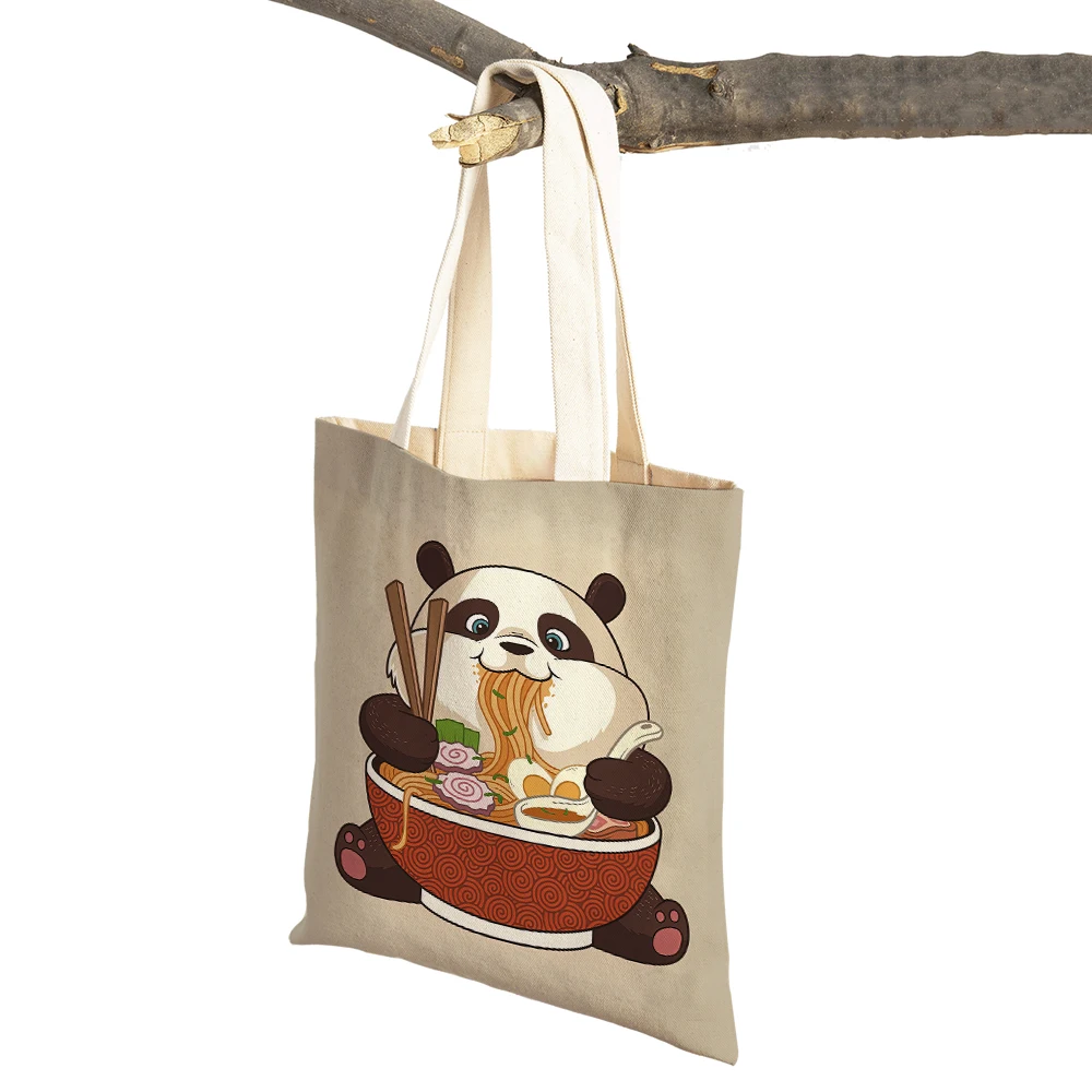 Cute Panda Corgi Travel Food Ramen Sushi Tote for Lady Handbag Shopper Supermarket Bag Cartoon Animal Canvas Women Shopping Bags